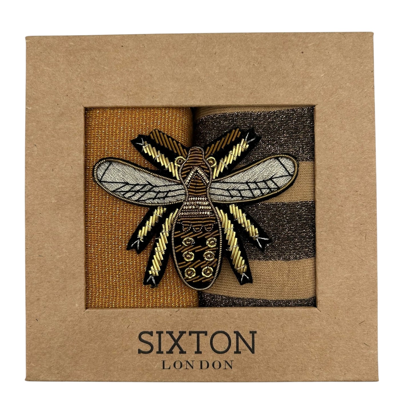 Tokyo Copper & Berlin sand sock box duo with embroidered brooch