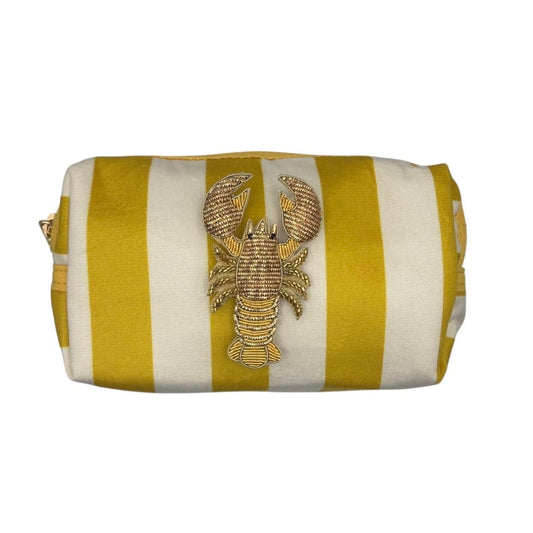 Yellow stripe makeup bag with Lobster pin