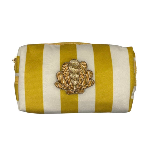 Yellow stripe makeup bag with Shell pin