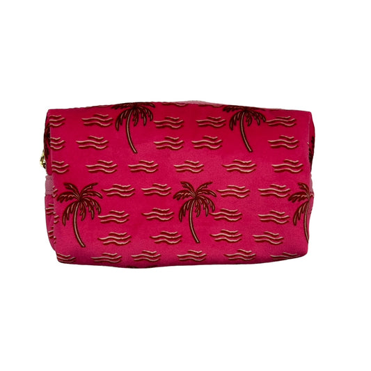 Pink palm tree makeup bag - recycled velvet